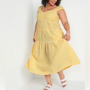 Yellow Check Tiered Maxi Dress
